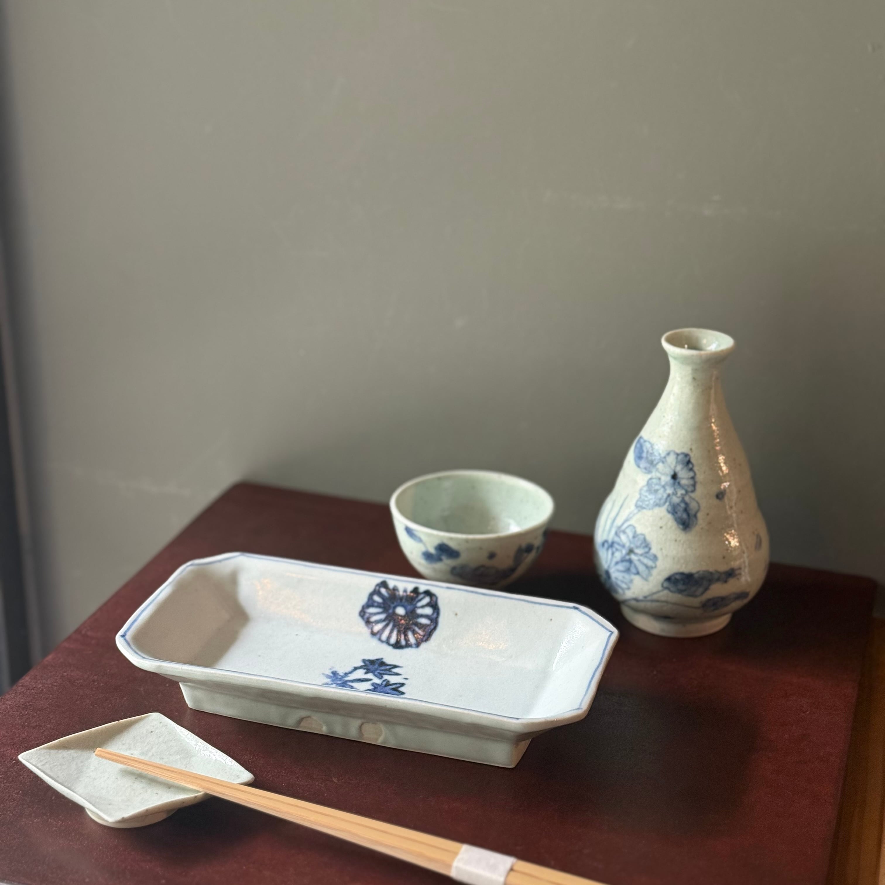 吉田崇昭 染付長八角印判文皿 | gallery 一白