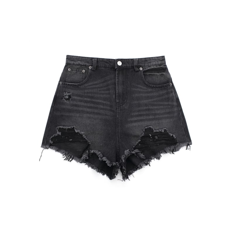 damage processed fringe hem denim shorts la1898
