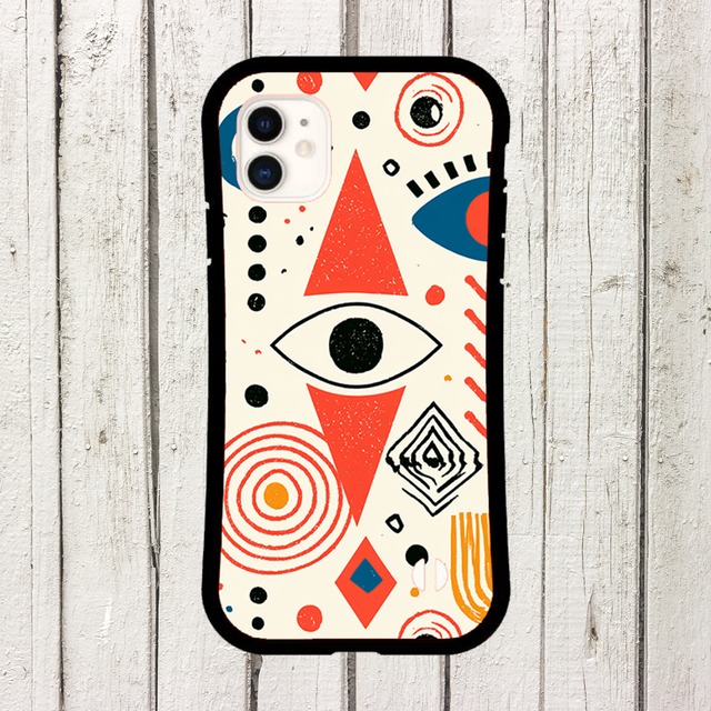 受注生産 iPhoneケース 目と渦巻きのカラフル護符柄｜魔除けアイ TALM012D