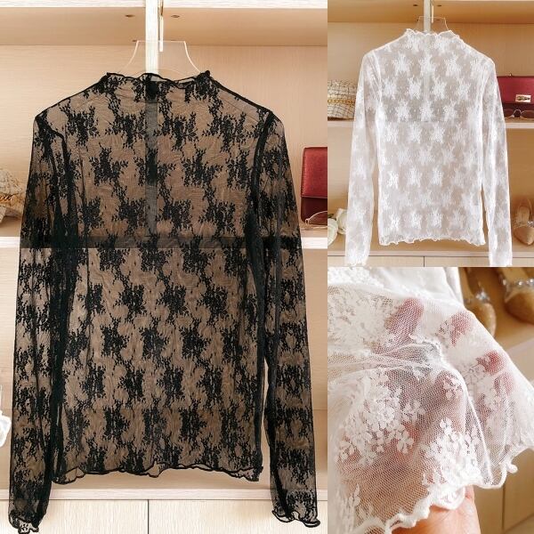 大きいサイズ レディース 新作 21 秋新作 4色 メッシュ トップス 透け感トップス シアートップス シースルー トップス レース トップス 透け感 シースルー 総レース トップス ハイネック 長袖 インナー 長袖レディース 薄手 長袖 レイヤード インナー 細見え 着痩せ