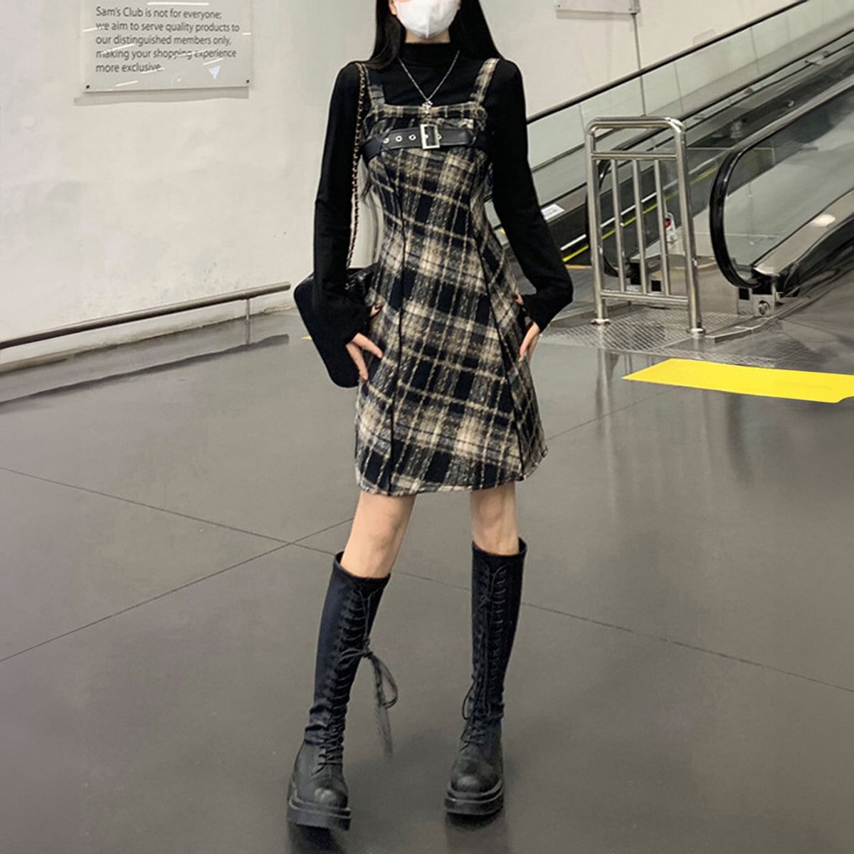 チェック柄 ワンピース 選べる2丈 ロング ショート レディース 春秋冬 韓国 キャミワンピース きれいめ おしゃれ 大人 かわいい カジュアル ジャンパースカート ミニワンピース ロングワンピース 大人可愛い 大人女子