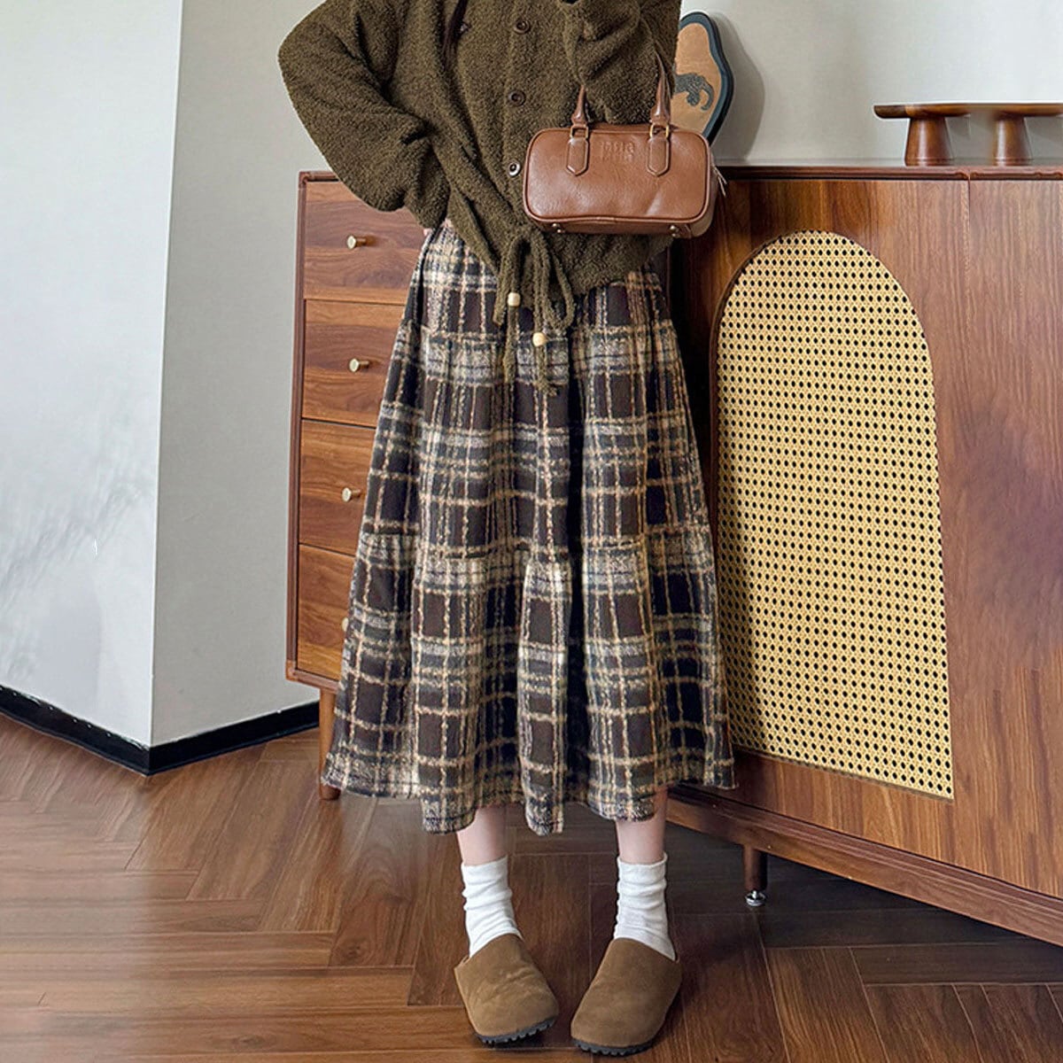 フレアスカート チェック柄 ロングスカート レディース 秋冬 韓国 きれいめ 大人 かわいい フェミニン ガーリー ウエストゴム おしゃれ ハイウエスト 体型カバー 大人可愛い 大人女子