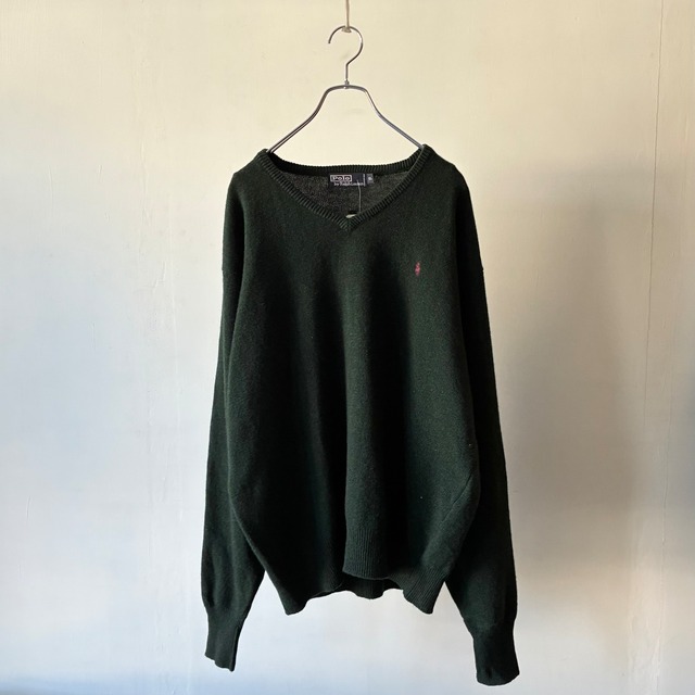 -Ralph Lauren- one point logo v-neck wool knit