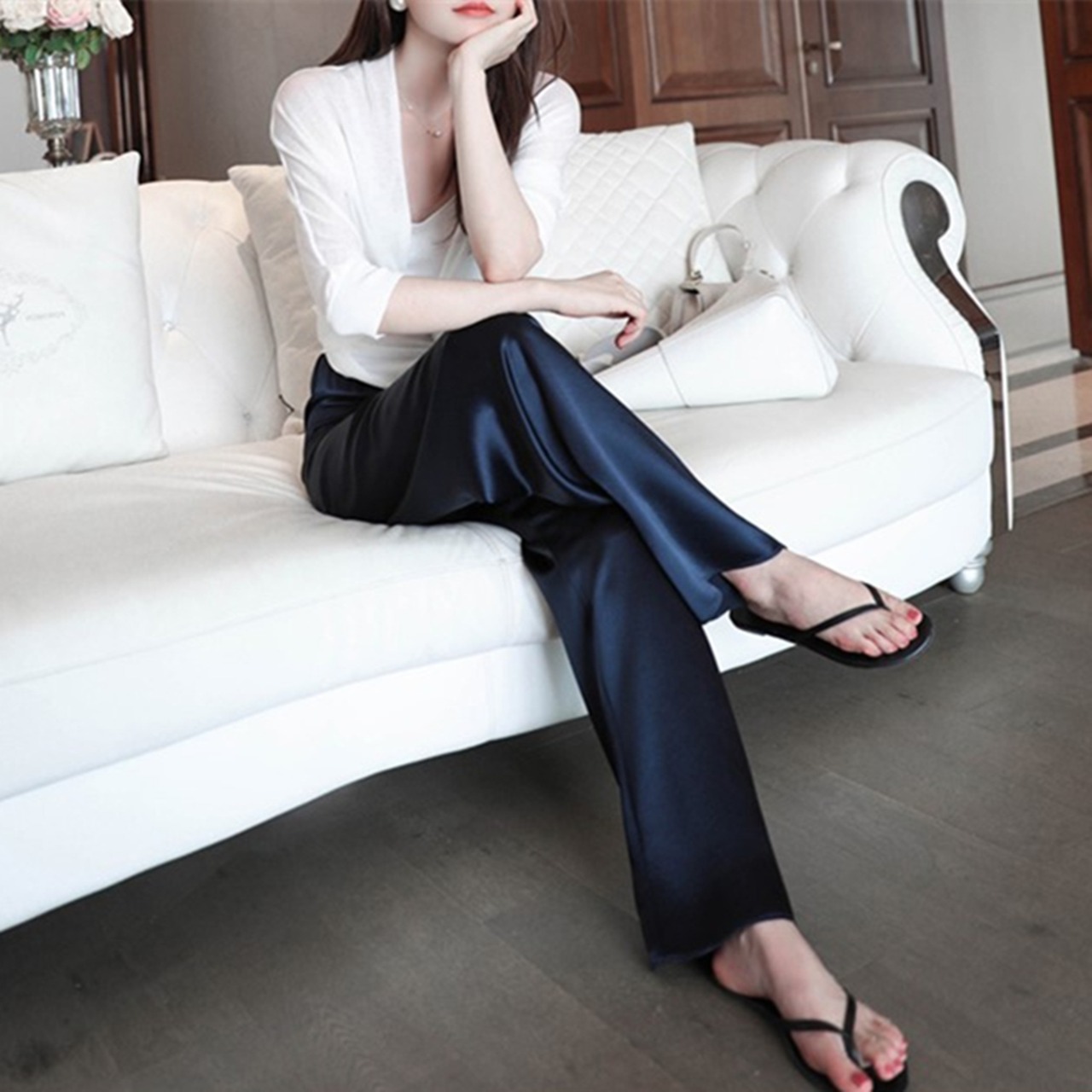 ハイウエストサテンワイドパンツ W00646