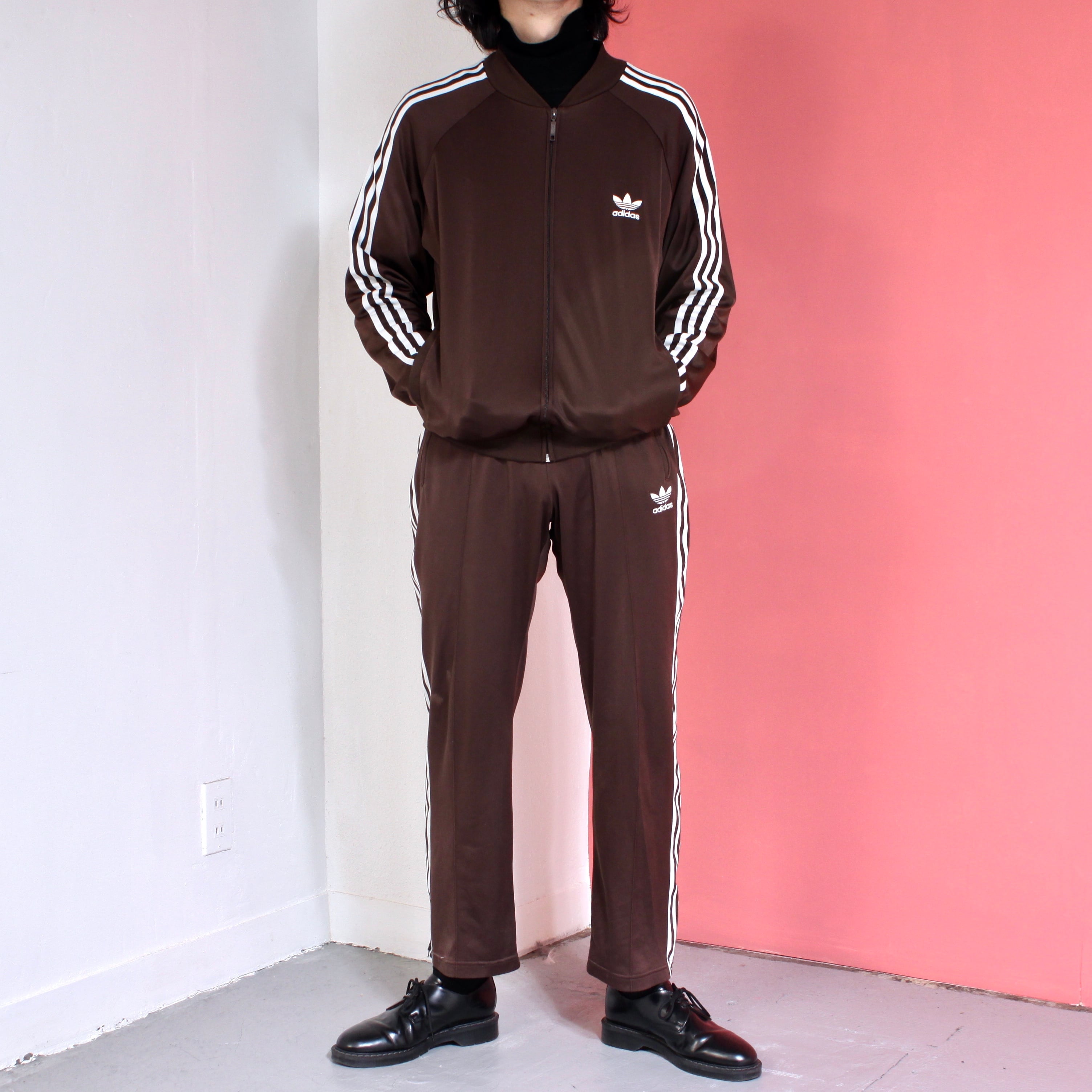 00s adidas セットアップ トラックジャケット フレア こげ茶ブラウン