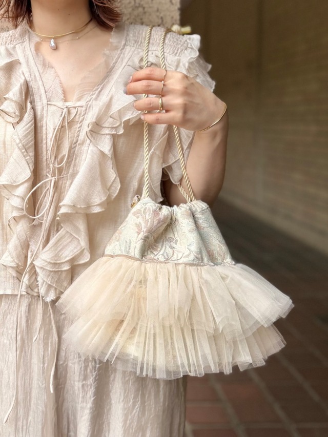 [Flower]チュールフリル巾着バッグ