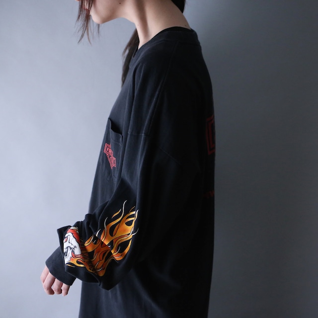 scull × fire sleeve design 360 full printed over  silhouette l/s tee