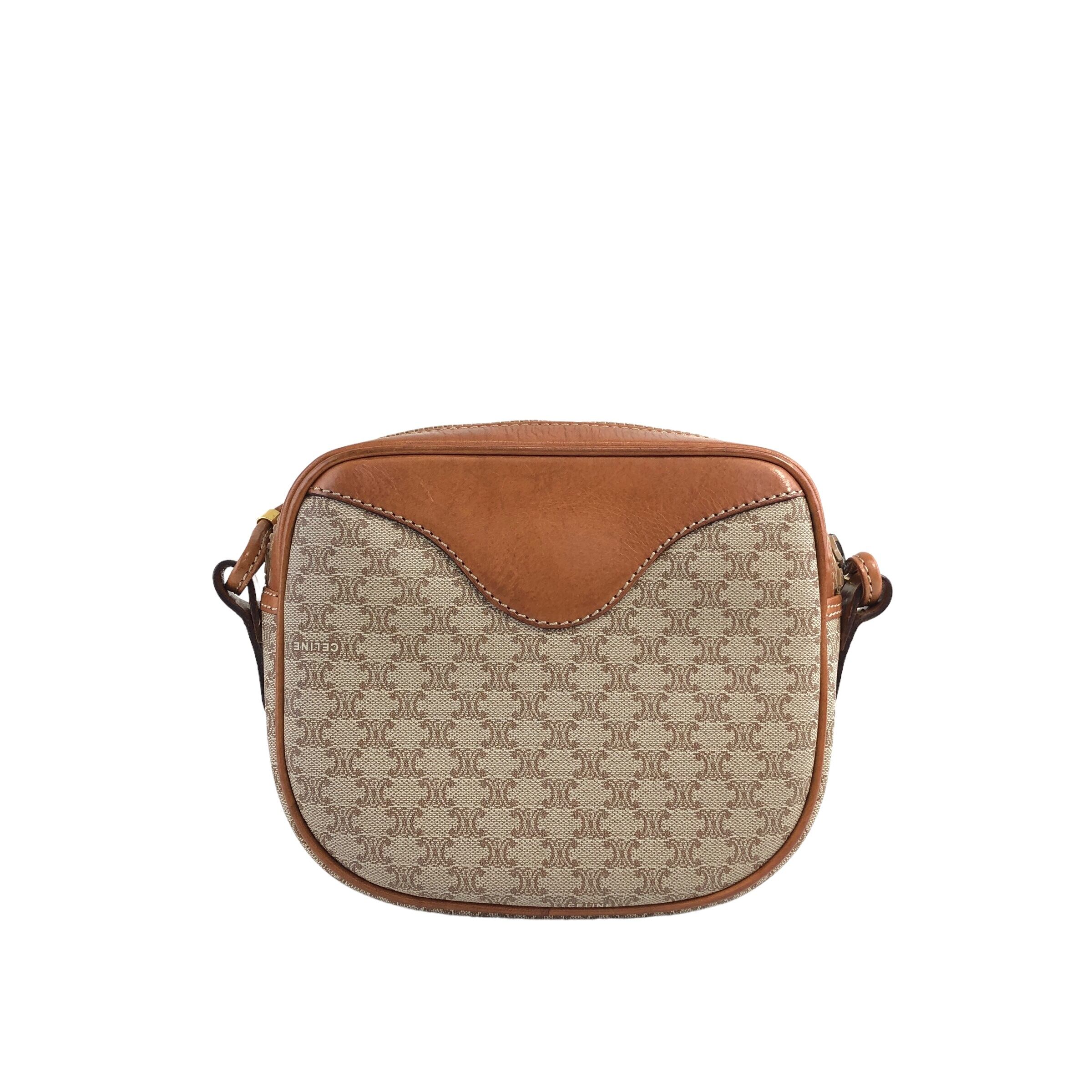 希少 セリーヌ マカダム ウエストバッグ ベージュ×ブラウン レザー×キャンバス CELINE（セリーヌ） マカダム ウエストバッグ デニム ベージュ