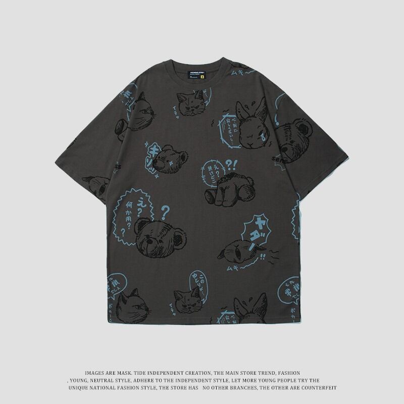 ゴスロリ ｔシャツ ユニセックス クマちゃん うさぎちゃん アニマルキャラ ロゴ 黒 白 病み可愛い ヒップホップ ストリート系 地雷系 韓国系 原宿系 10代 代 Dressyなモード系 ゴシック専門店 Ladies Fashion Seasonz