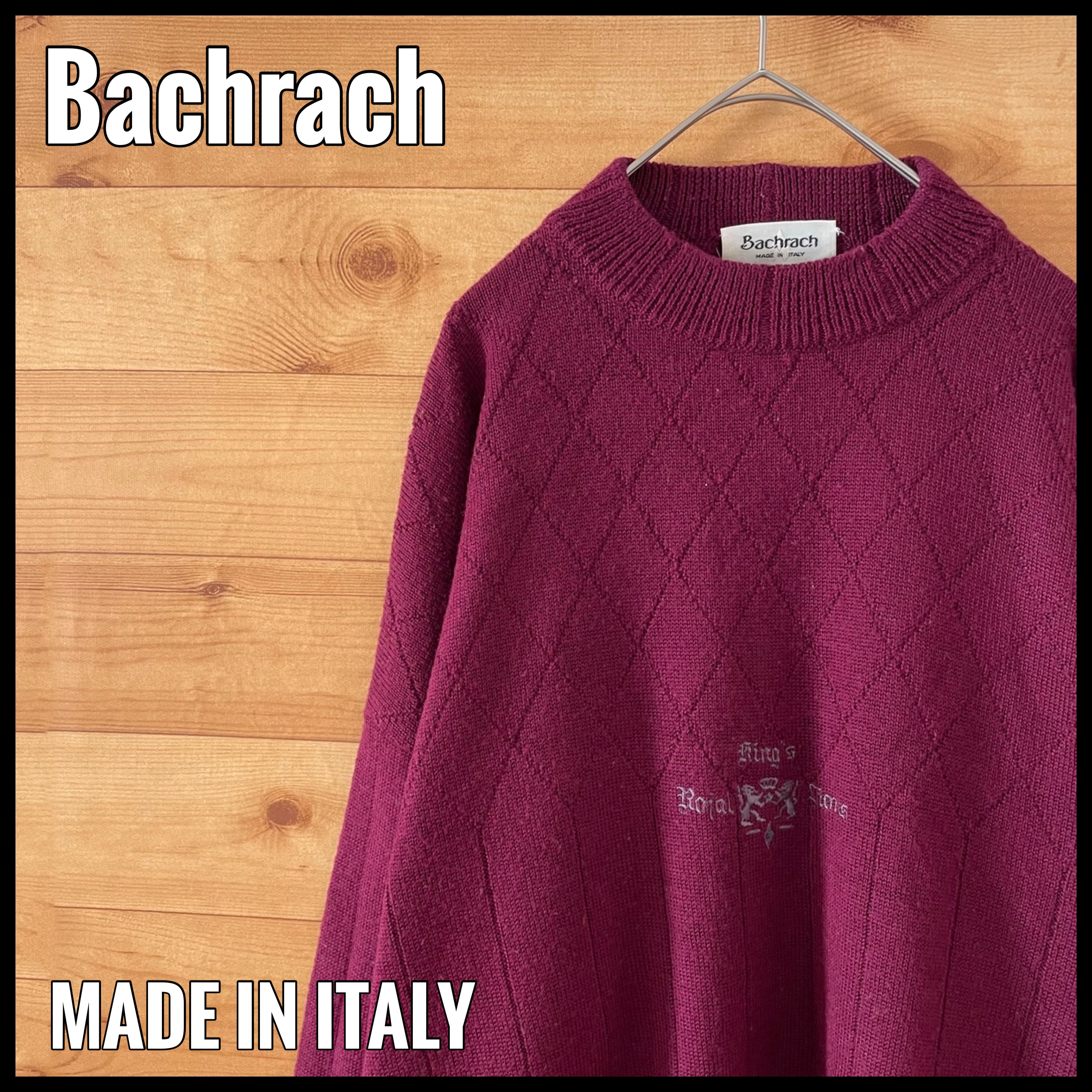 Bachrach】イタリア製 刺繍 ロゴ ニット セーター バーガンディ L MADE