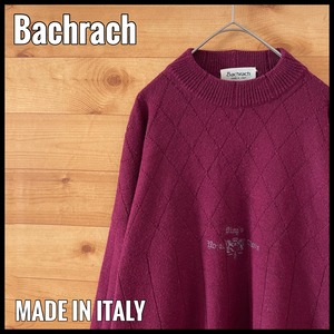 【Bachrach】イタリア製 刺繍 ロゴ ニット セーター バーガンディ L MADE IN ITALY EU 古着 ヨーロッパ古着