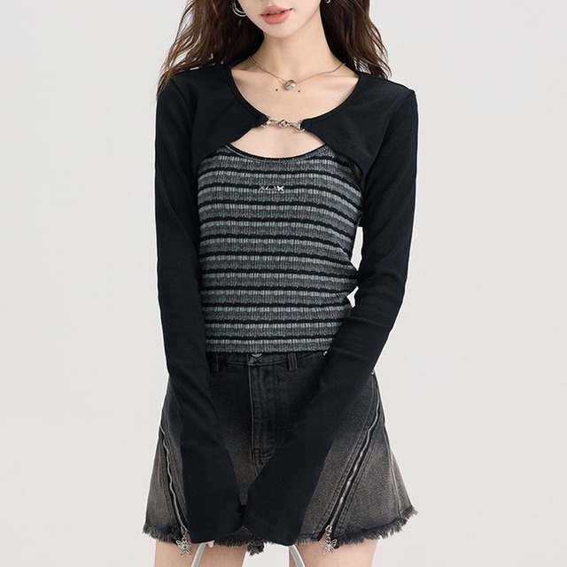 layered bolero&stripe-camisole set m0906