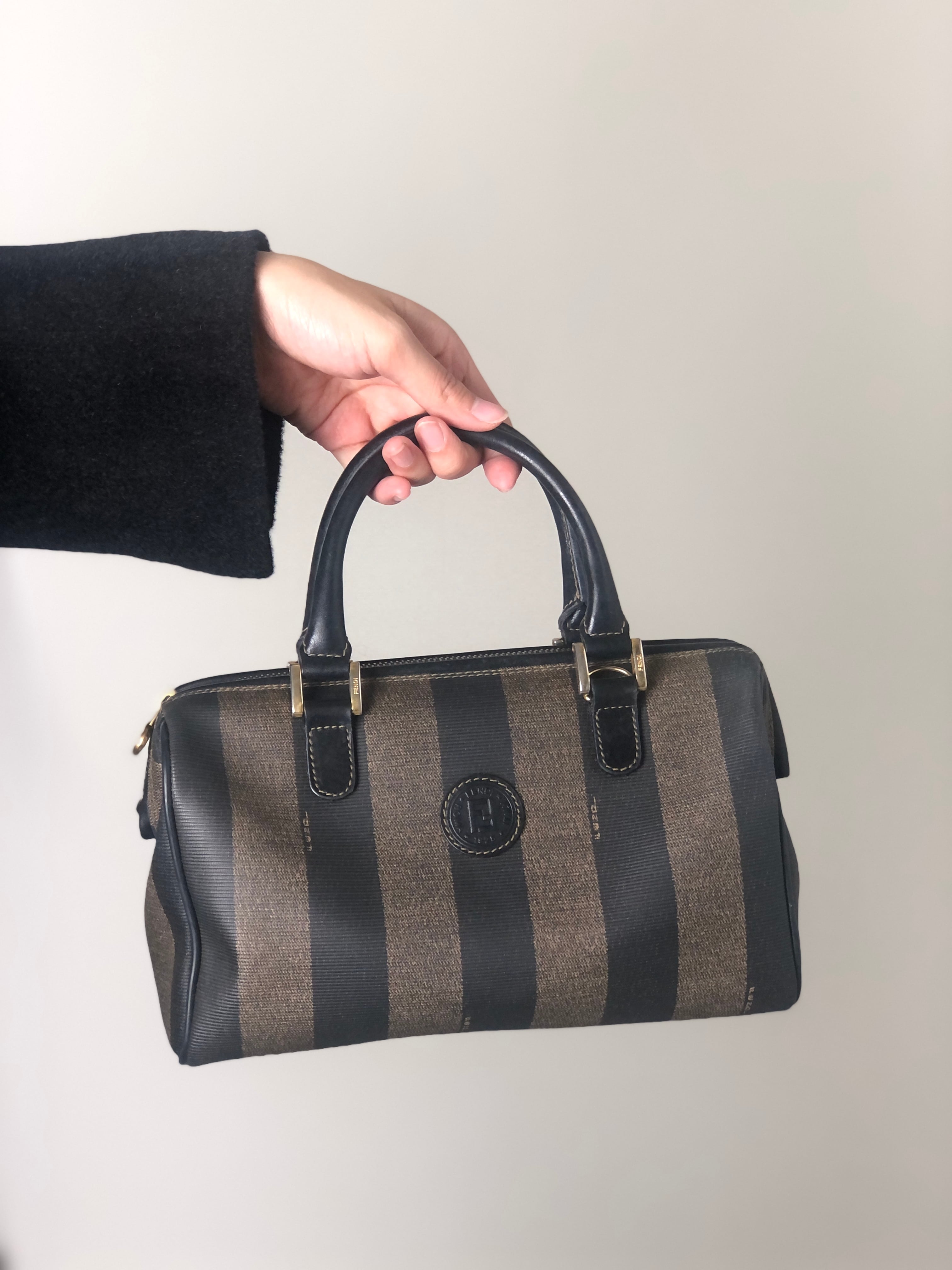 FENDI フェンディ ぺカン ハンドバッグ ブラック FFロゴ PVCレザー ミニボストン vintage ヴィンテージ オールド ujwz5t