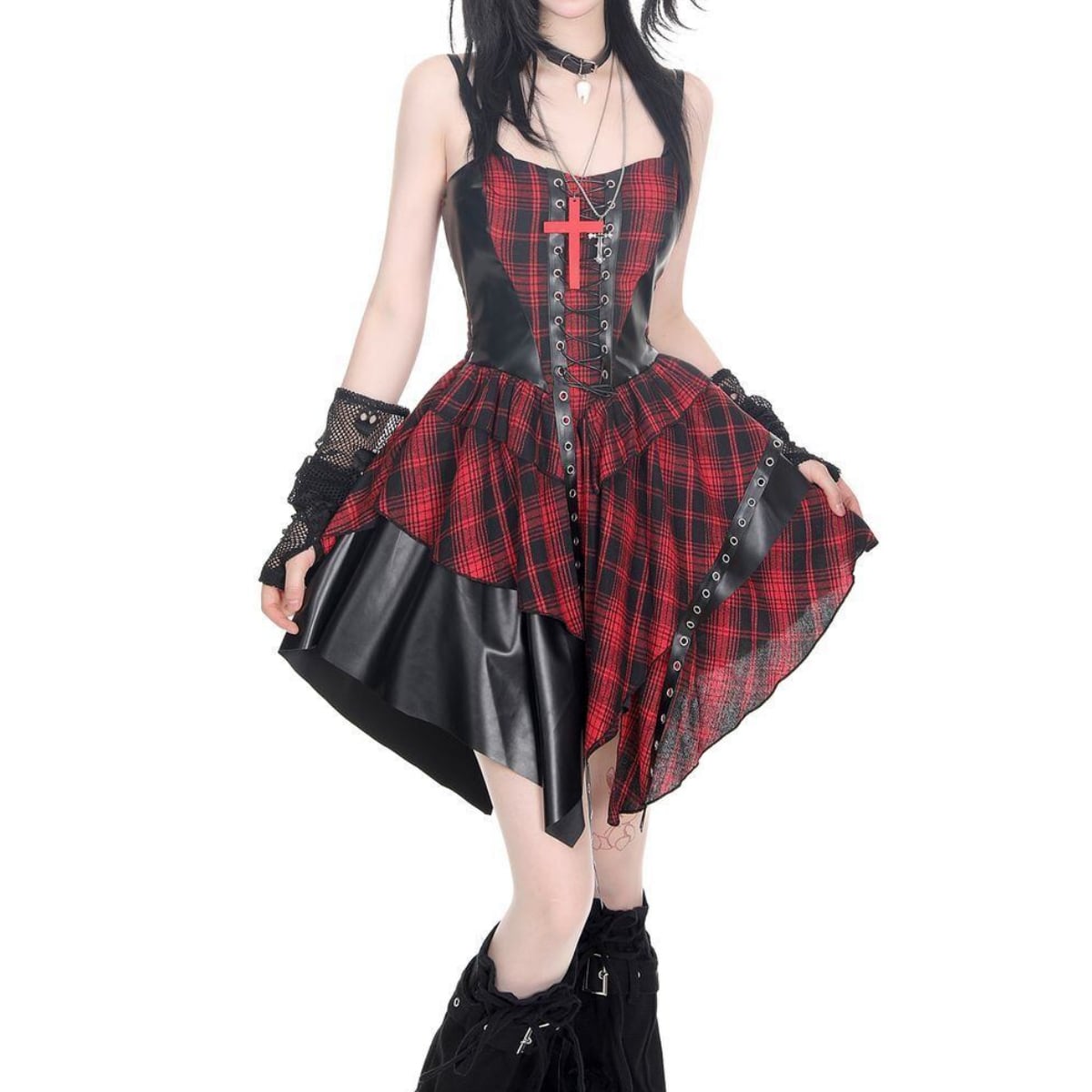 ブラックxレッドゴシックパンクワンピースセット | Maiden's Rêve