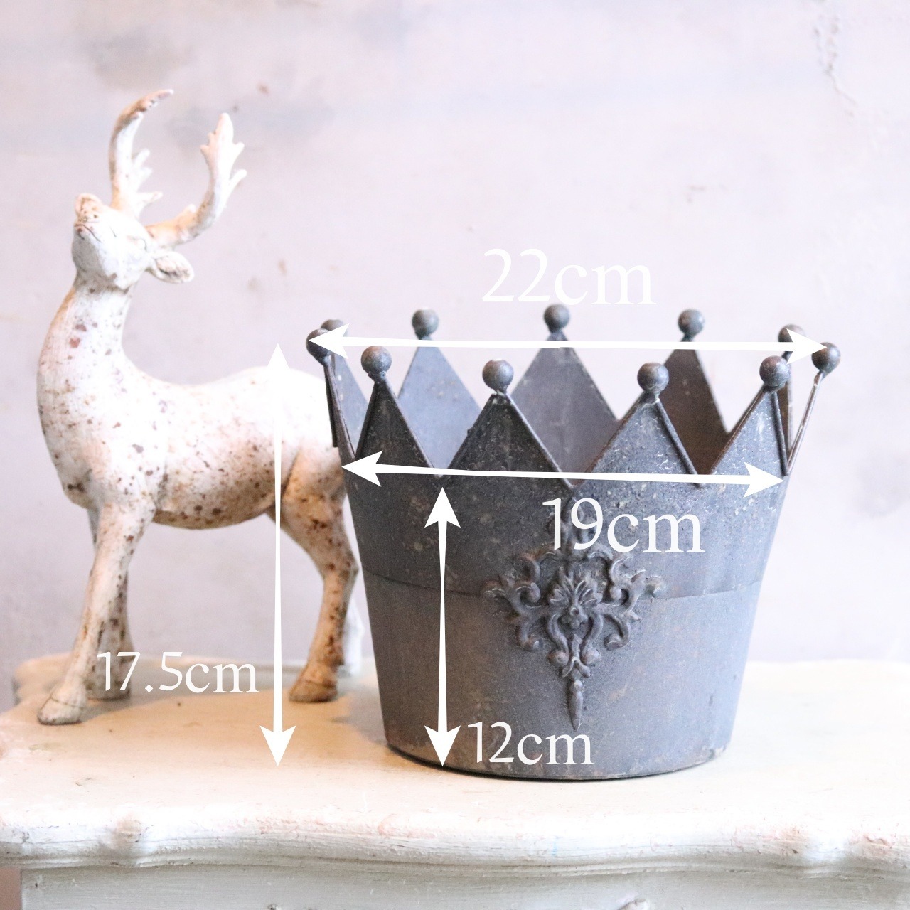 mondimanche 植木鉢　クローヌポットMDGY｜シャビーシック　王冠デザインでお花とよく合う　UF 624