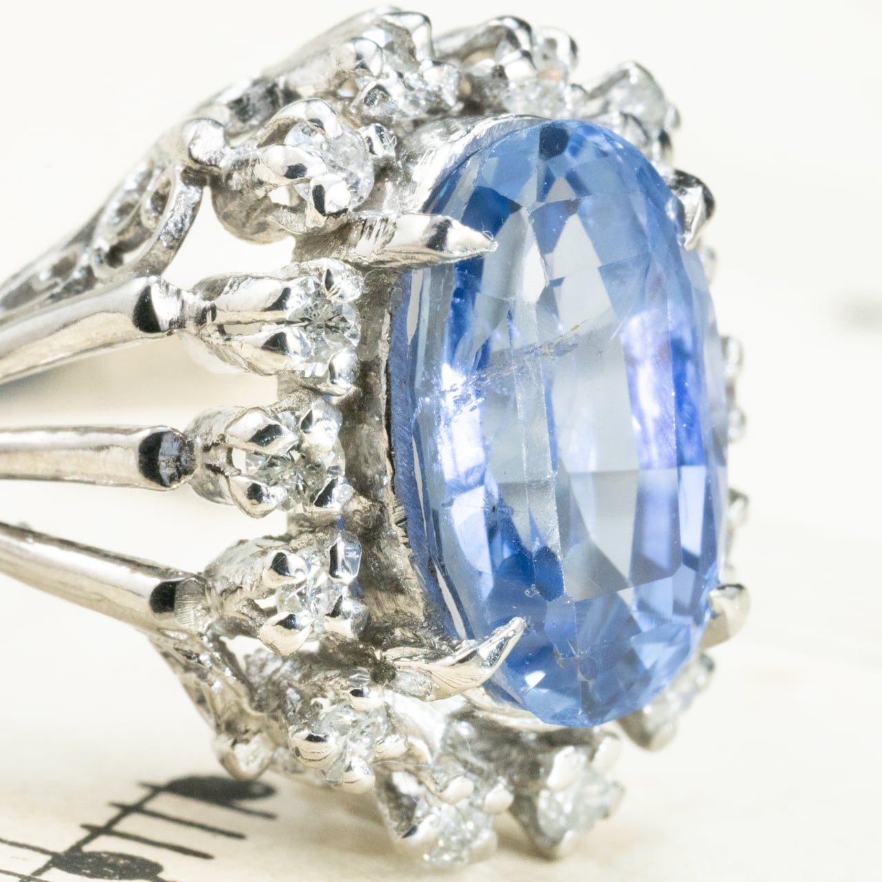 Pt900 昭和ザマスリング 非加熱ブルーサファイヤ 3.903ct ダイヤモンド