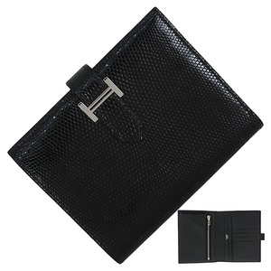 Used HERMES エルメス 財布 ベアンコンパクト リザード 黒 ノワール 二つ折り財布 コンパクトウォレット 小銭入れ お札入れ 折財布 美品