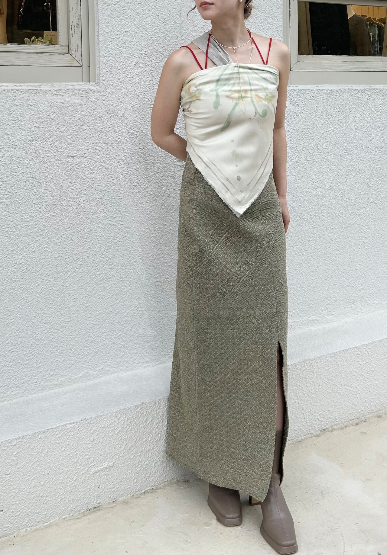 African Pattern Front Tape Skirt / GOLD - 7