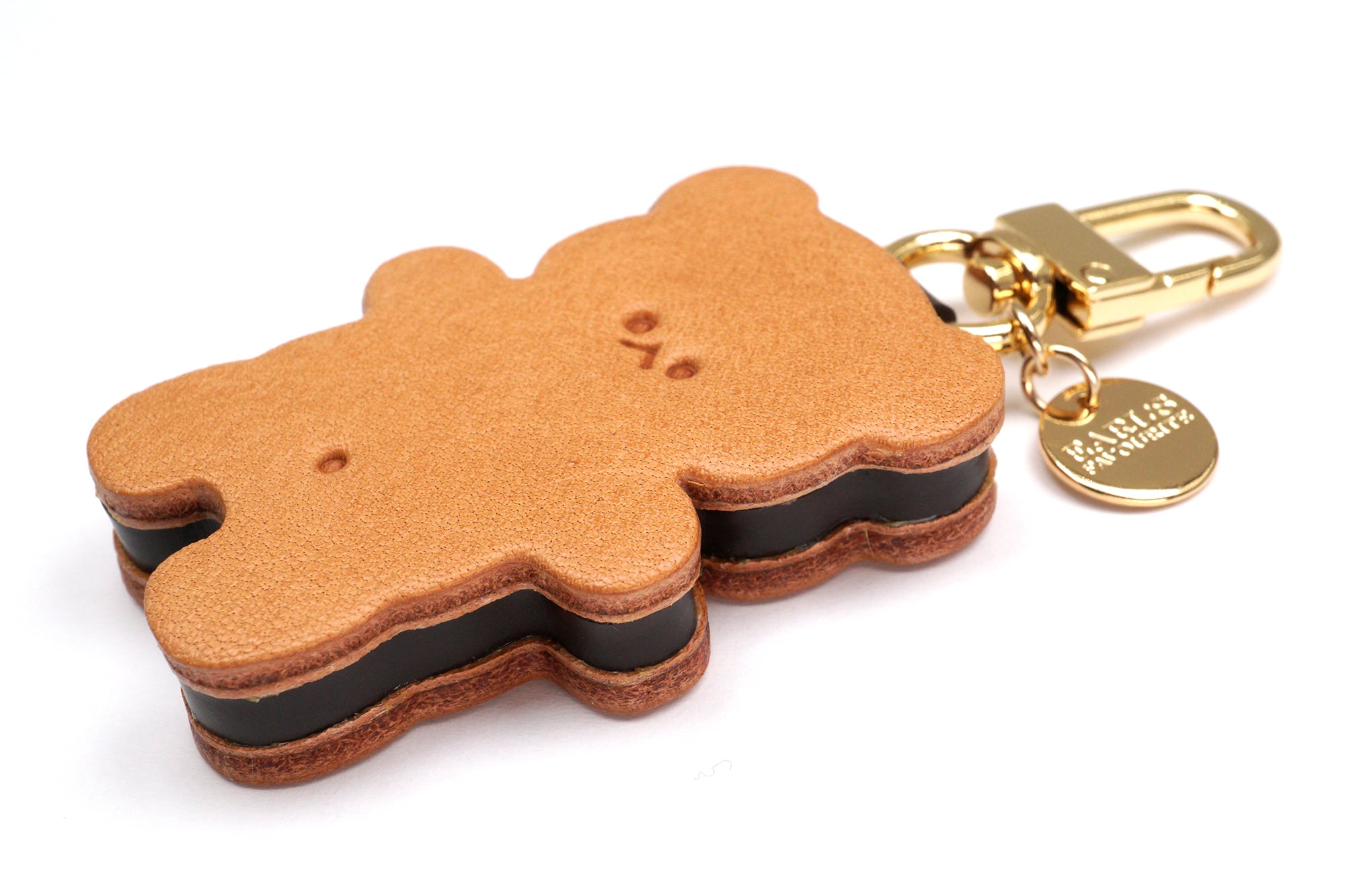 くまちゃんクッキーサンドのキーホルダー（本革製）／お菓子な革小物