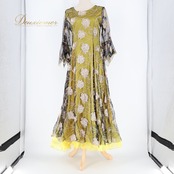 社交ダンス 衣装 ワンピース スタンダード イエロー系 ドレス 花 花柄 ラメ 透け感 黄 黒 キラキラ 華やか ボリューム ダンス衣装 イベント ステージ パーティー ダンスパーティー かわいい 上品 ブラック系