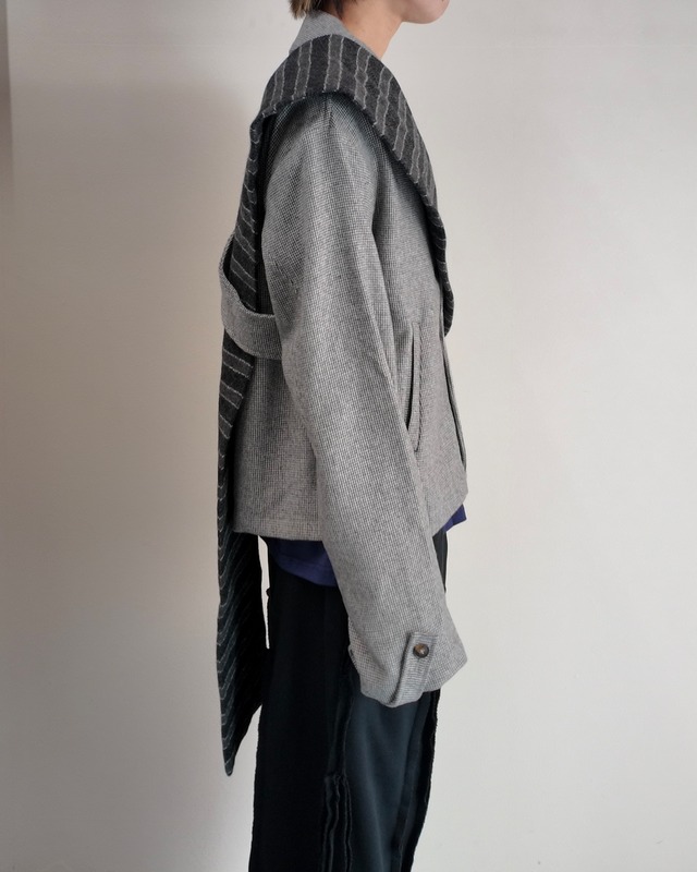【26/AW STRONGTHE】GREY / SBAI TAILORED BIKER JACKET WITH DETACHABLE SASH SCARF