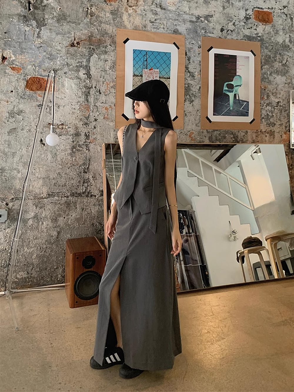 トレンドY2Kスタイルチョーカーベストセットアップ