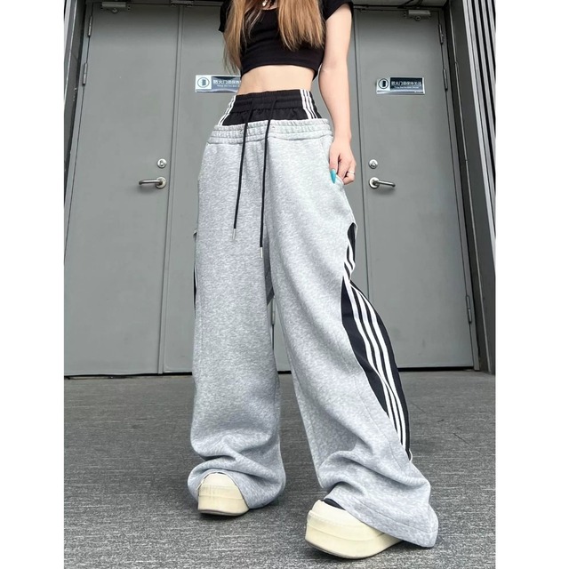 フェイクレイヤードサイドラインワイドパンツ 2col R02913