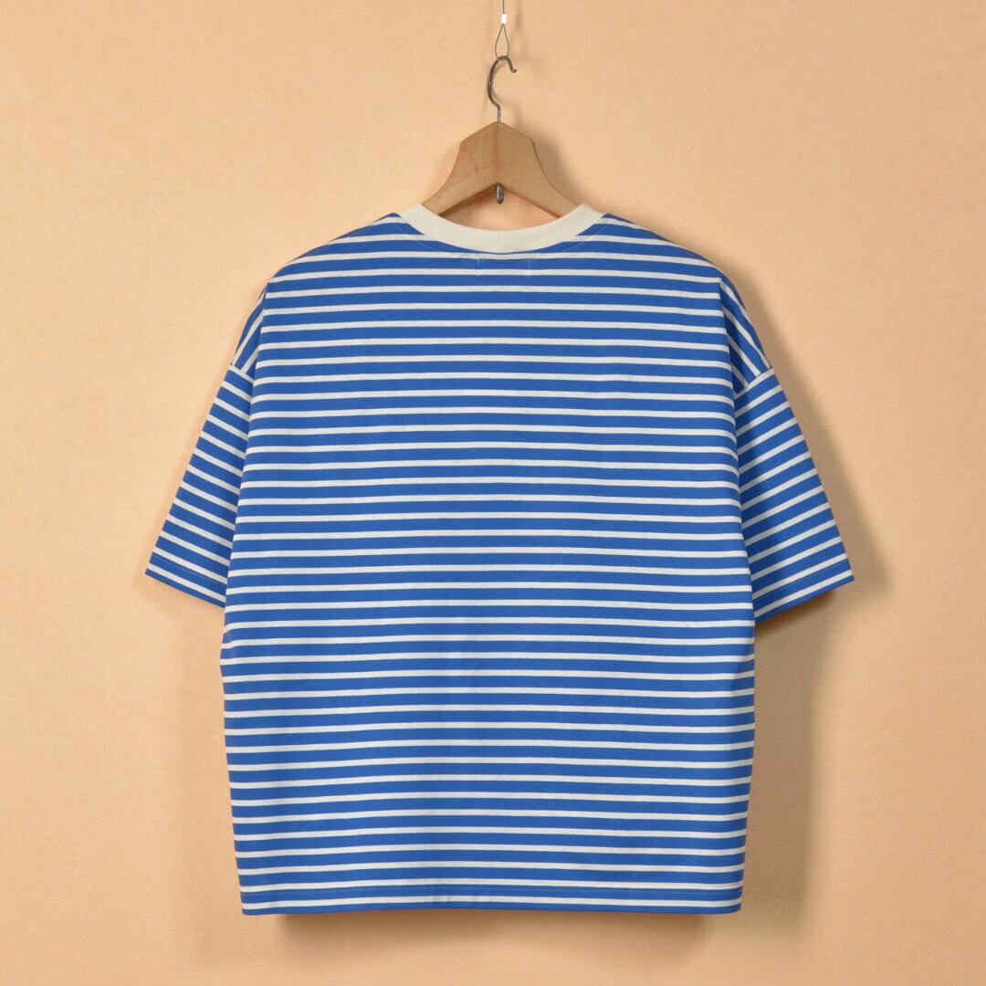 atelier naruse アトリエナルセ コットンボーダーカットソー・ブルーxキナリ 新しいコットン生地を使ったカットソー【送料150円~】