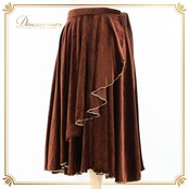 社交ダンス 衣装 スカート ブラウン系 チャコット Chacott 茶 巻きスカート ベロア 光沢 高級感 上品 レッスン 練習 かわいい 紐 ダンス衣装 柔らかい生地 ひらひら クリーム色