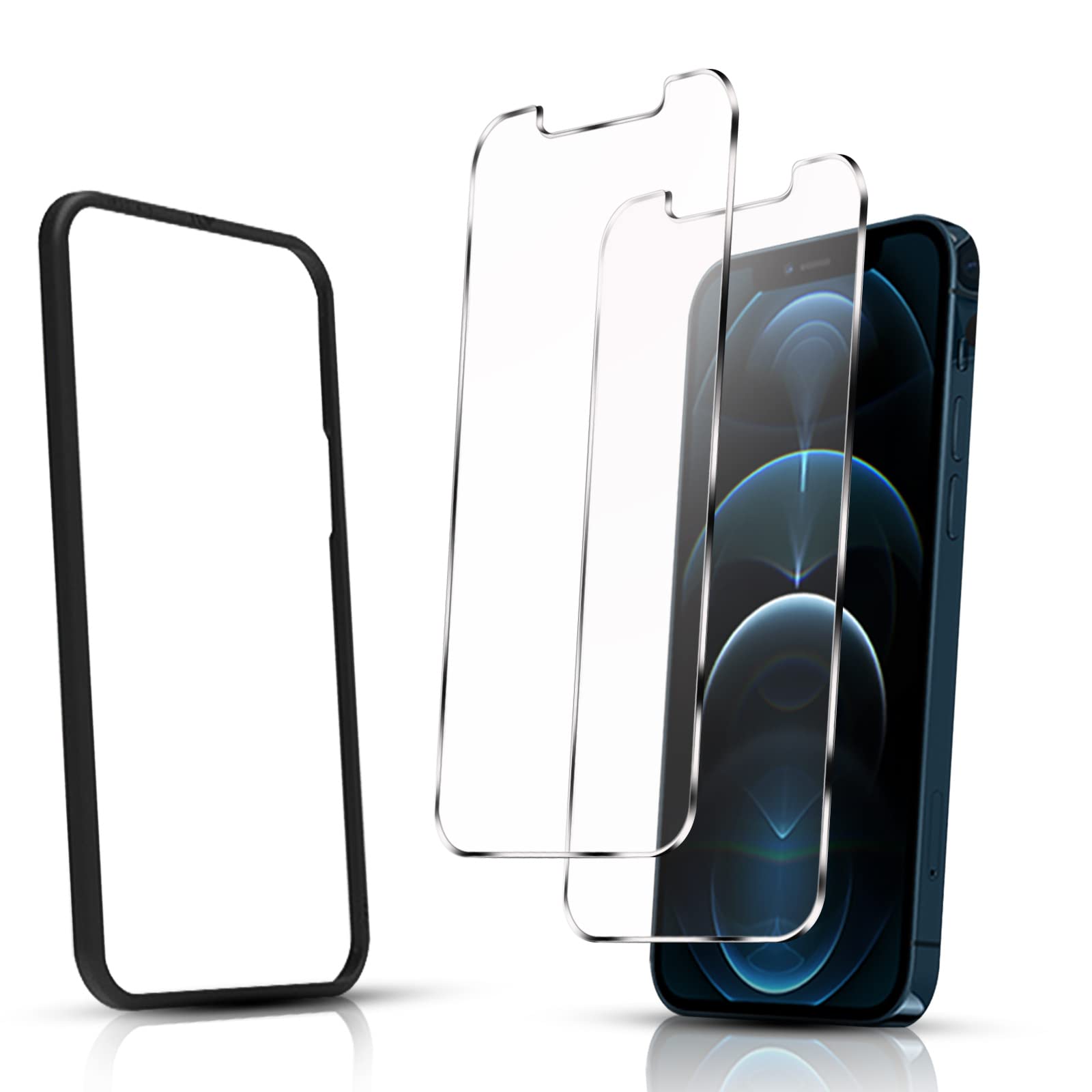 【2枚セット ガイド枠付き】JACRON ガラスフィルム iPhone12 / iPhone12Pro 用 液晶 保護 フィルム 国産旭硝子採用 アイフォン 12 / アイフォン 12 プロ 用 ガラスフィルム 強化ガラス 全面保護フィルム