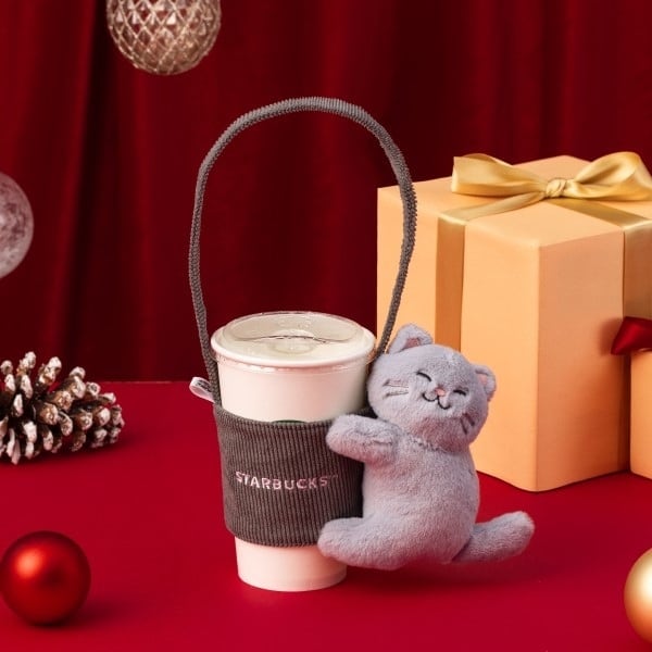 スターバックス 台湾 STARBUCKS ネコ　ドリンクホルダー セット 台湾スターバックス】抱きつき灰猫のドリンクホルダー | 台湾雑貨商店