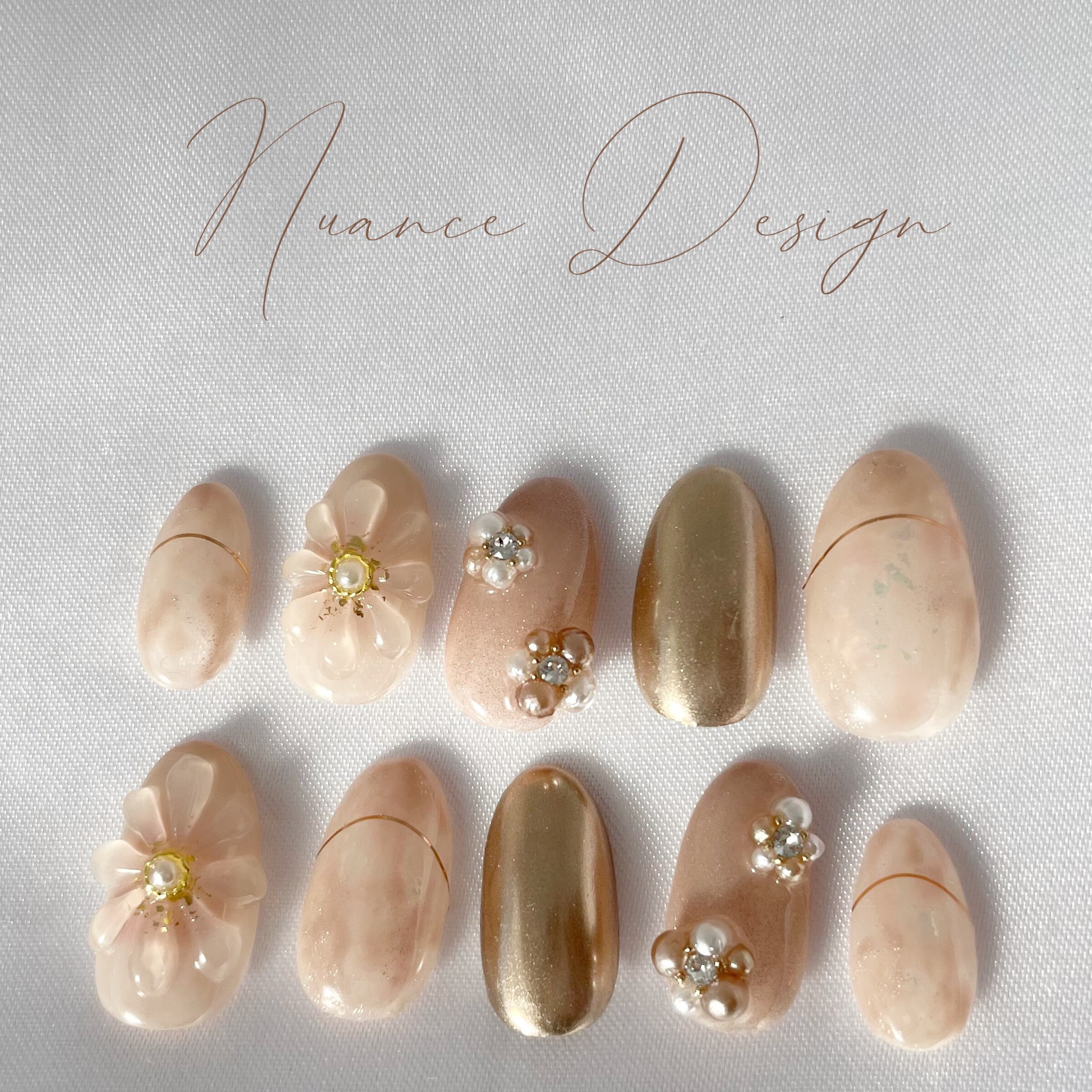 No.33 Flower & nuance design press on nails /ニュアンスネイル