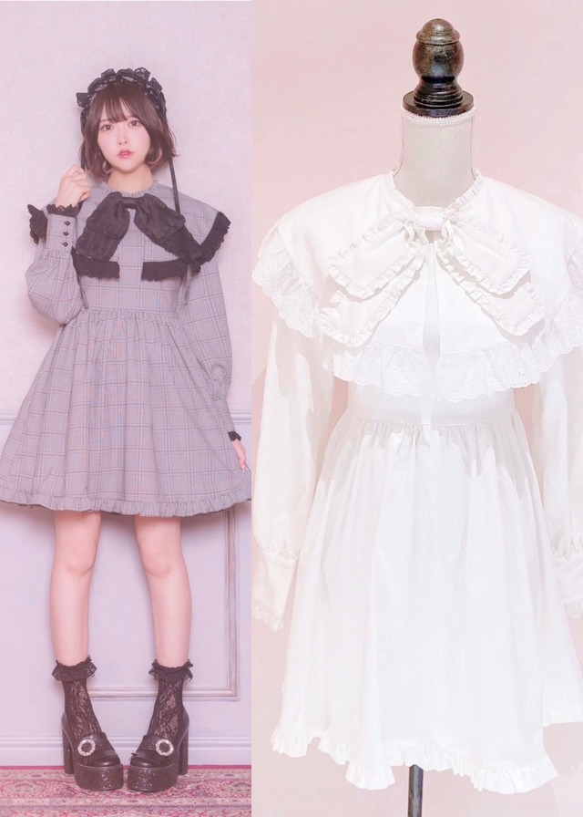 【ManonMimie】Big-collar Ribbon Smock OP