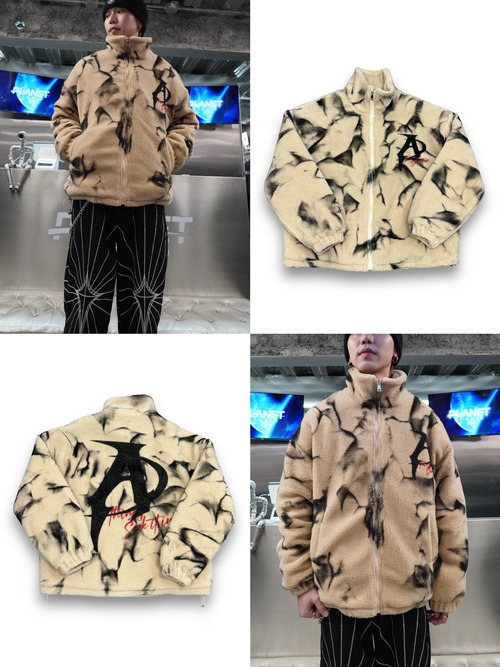 【PLANET STUDIO】crack graffiti boa zip jacket