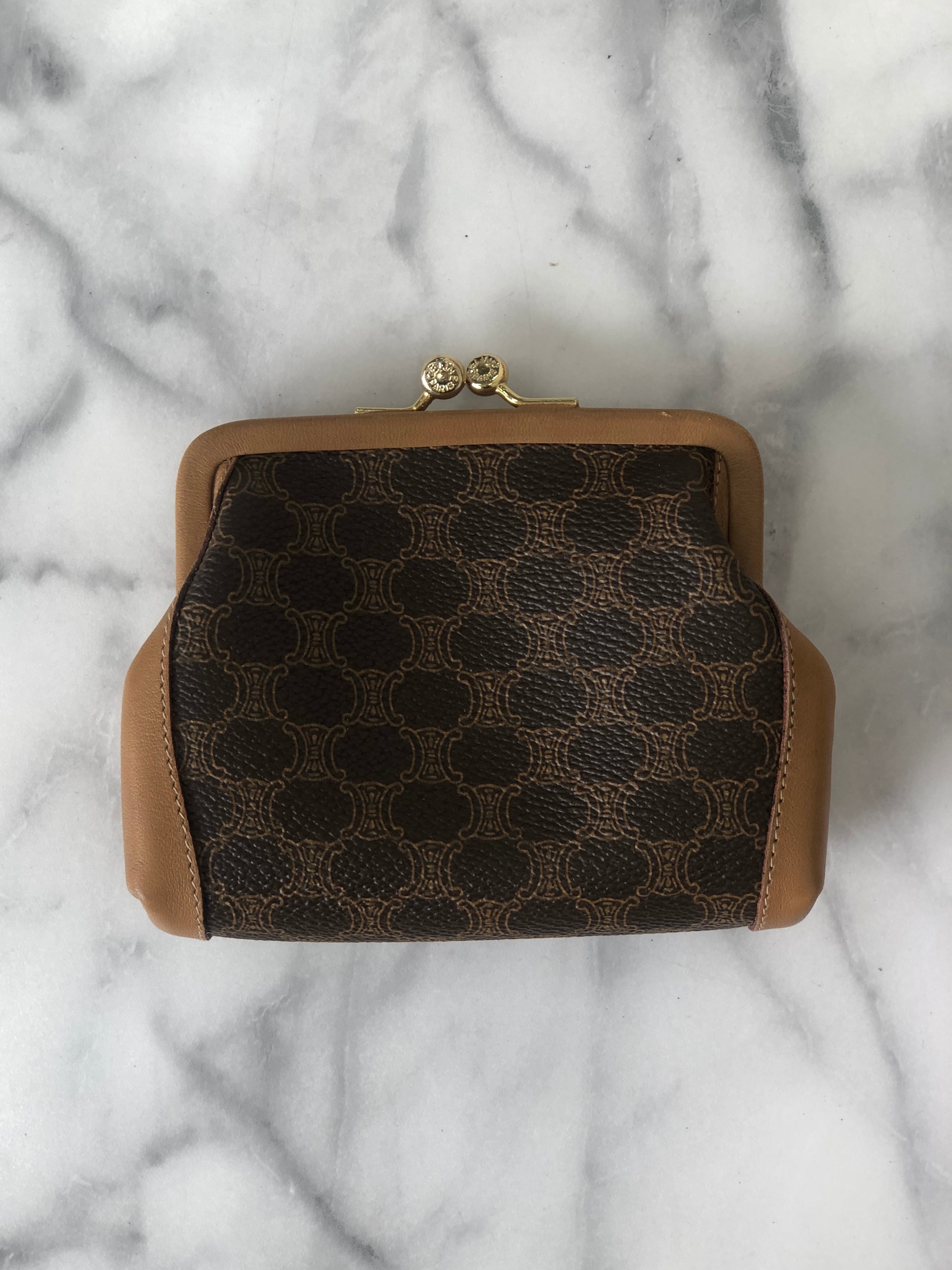 CELINE セリーヌ マカダム PVC レザー コインケース ブラウン vintage