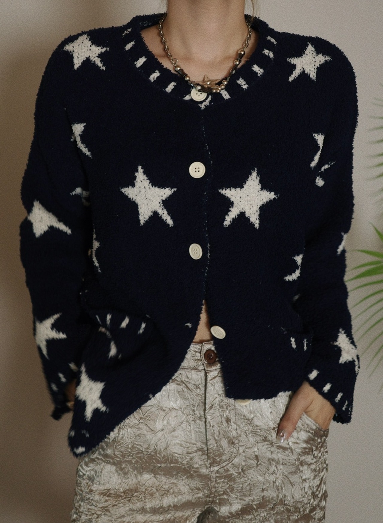 スターステッチ柄ニット