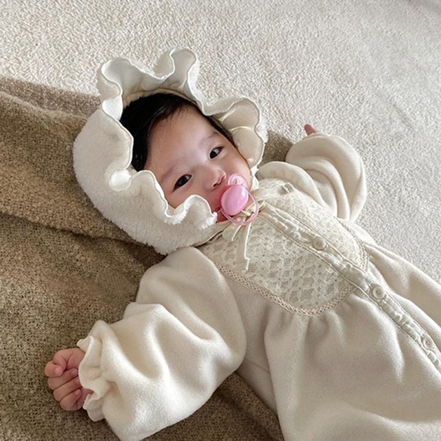【BABY&KID】冬作モコモコ連体服&フリース帽子