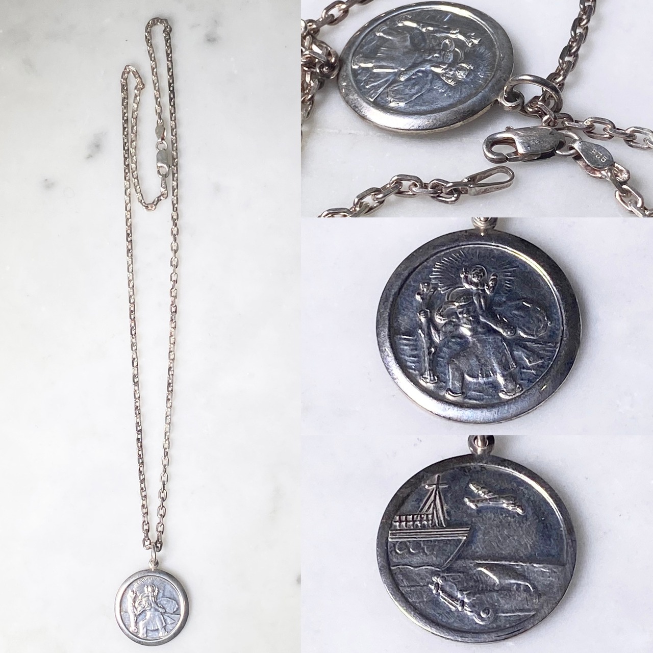 vintage silver coin pendant necklace “Saint”