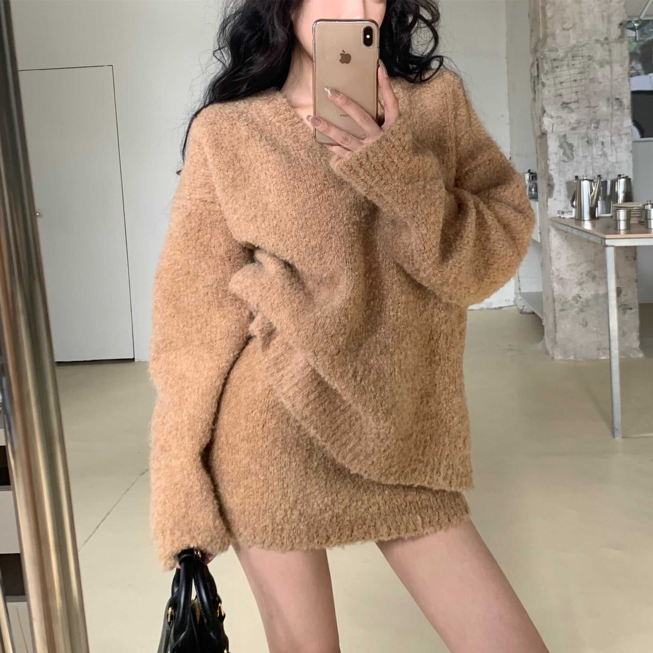 【set】Ⅴネックニットトップス×ミニスカートセット N2784