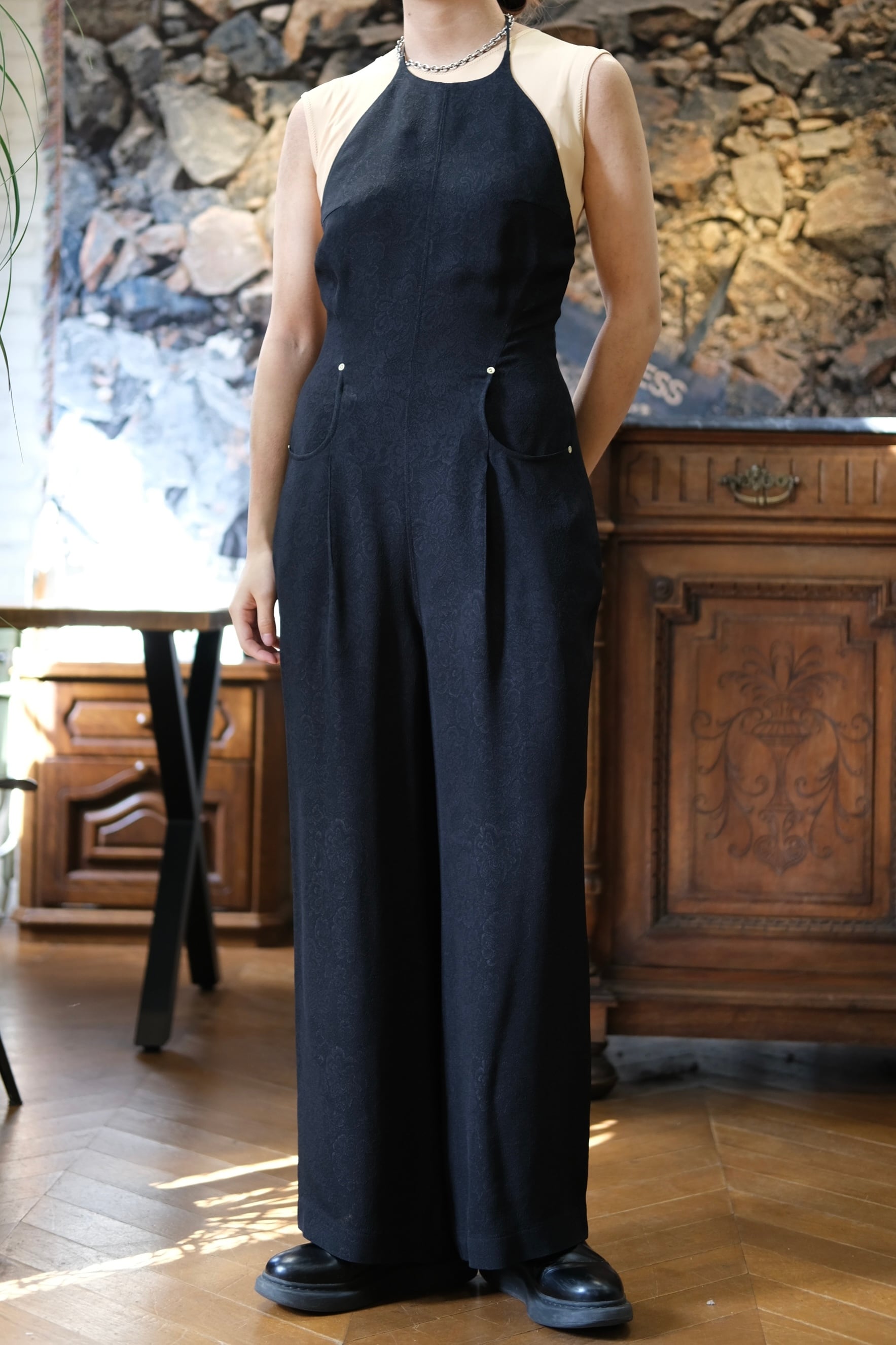 Mame Kurogouchi】Floral Pattern Acetate Rayon Jacquard Jump Suit