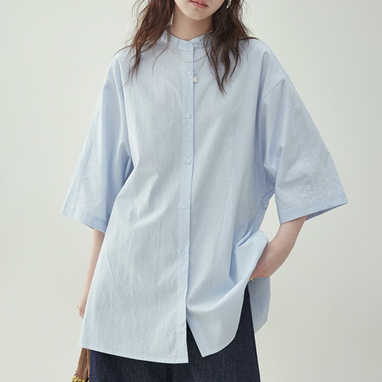 バンドカラールーズシルエットシャツ A01431