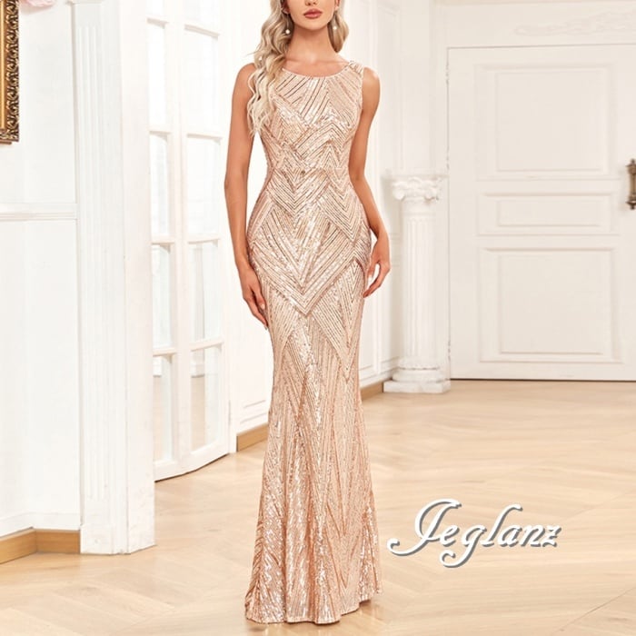 華やか イブニングドレス ノースリーブ マーメイド キラキラ 光沢感 (M2992)ζ