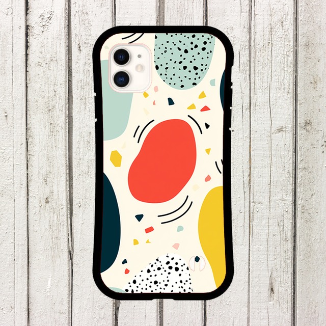 受注生産 iPhoneケース 赤丸と黄色の有機形ポップ｜レトロポップ PABS105A