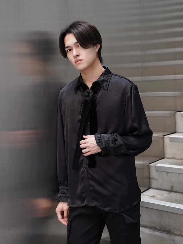 【ALUDE SELECT】fade frill rose tie shirt