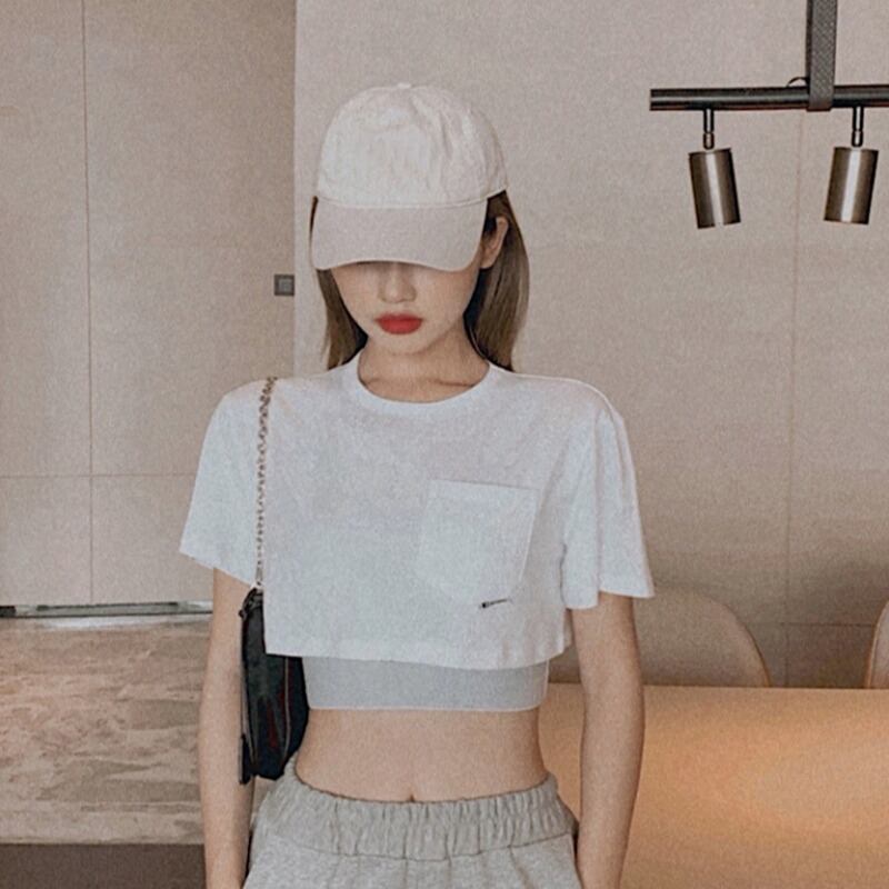 クロップドトップス ショートスタイルカジュアルスリムTシャツ オータムウィンター 秋物 冬物 YY-ファッション7003635170
