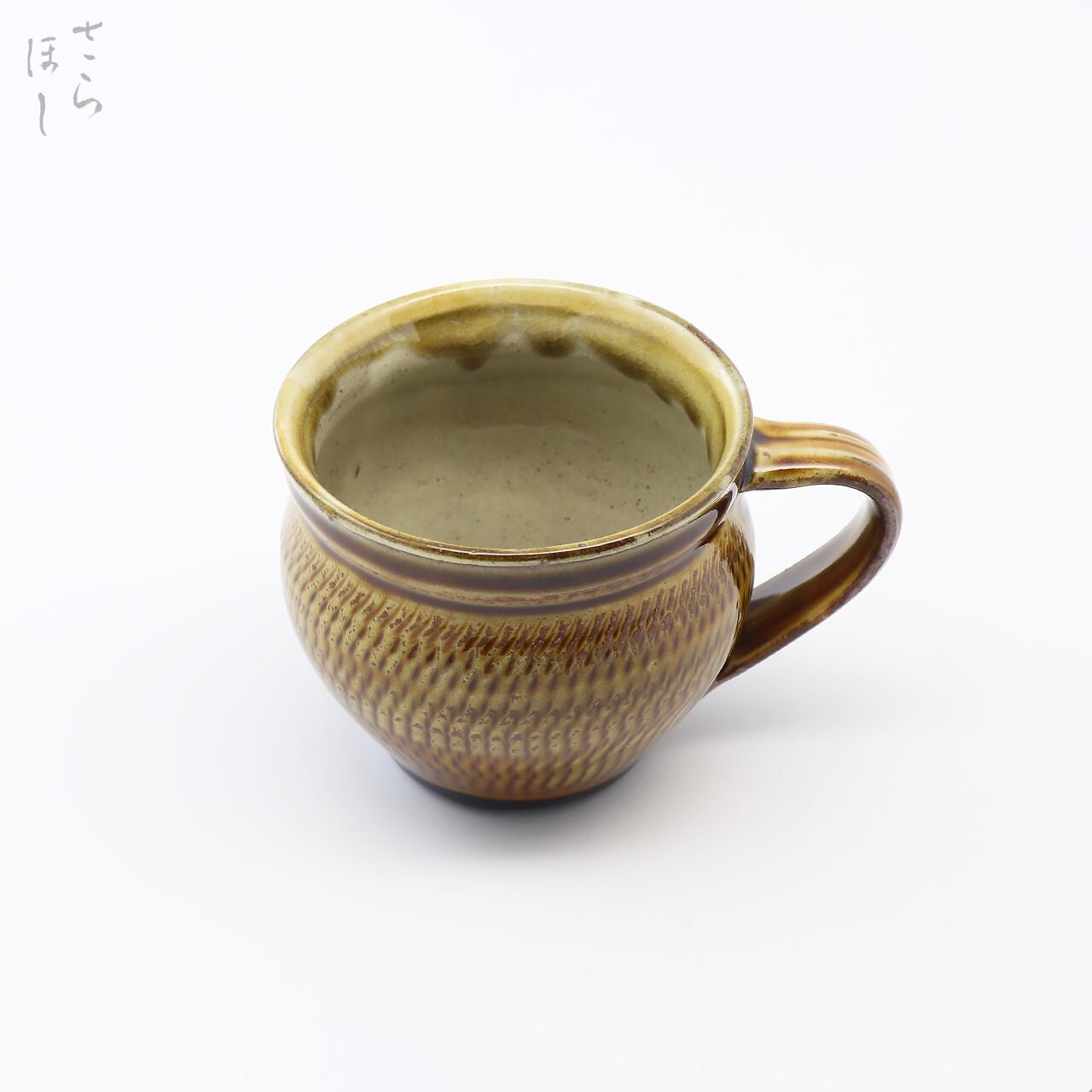 小鹿田焼 小袋窯 マグカップ 地飛びかんな 茶 口径約9cm 陶器 和食器 民藝