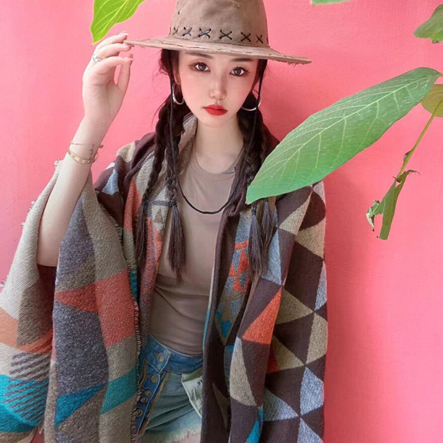 民族調 ポンチョ 羽織り ショール ストール ケープ エスニック 大人