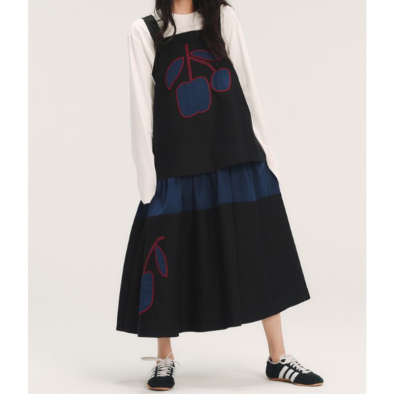 Cherry Applique Strap Top & Block Skirt Set S0364