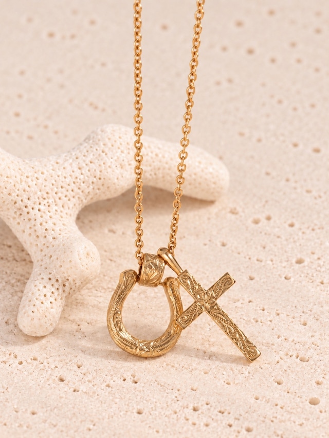 【10/19再入荷】316L hawaiian horseshoe & cross glasses holder necklace  #n73