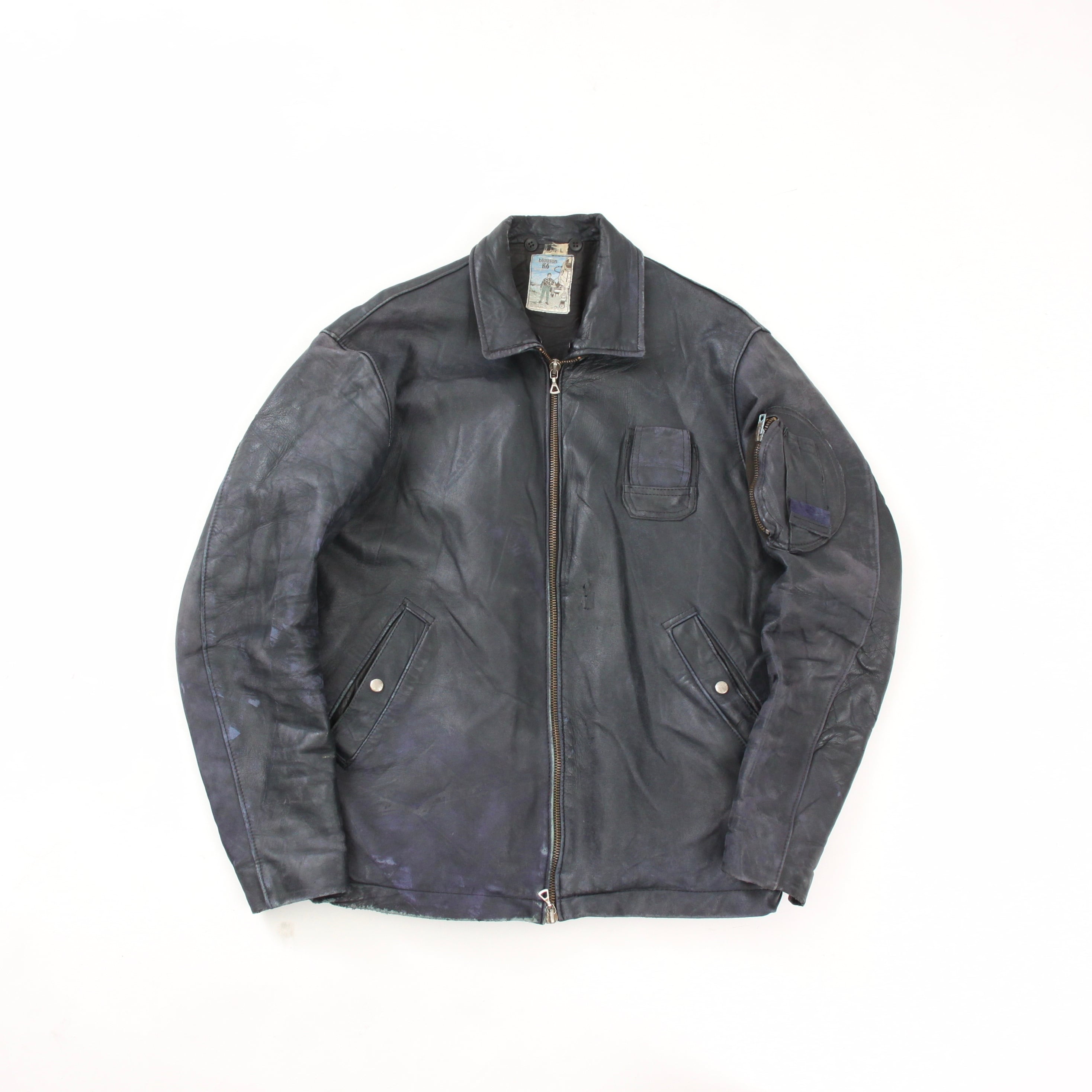 0129. 1980's French air force leather jacket ネイビー レザー 